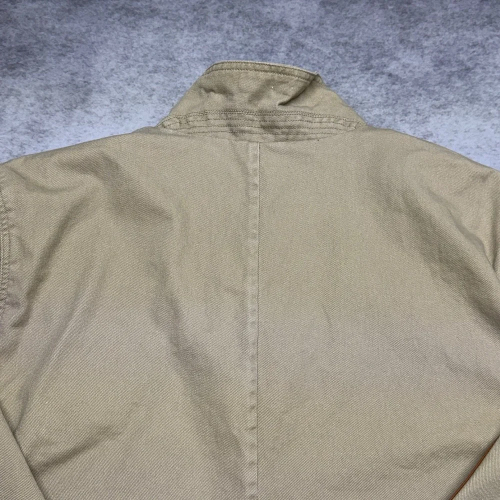 VTG Orvis Zambezi Twill Safari Field Jacket Mens 46L Tan Leather Elbow Patches